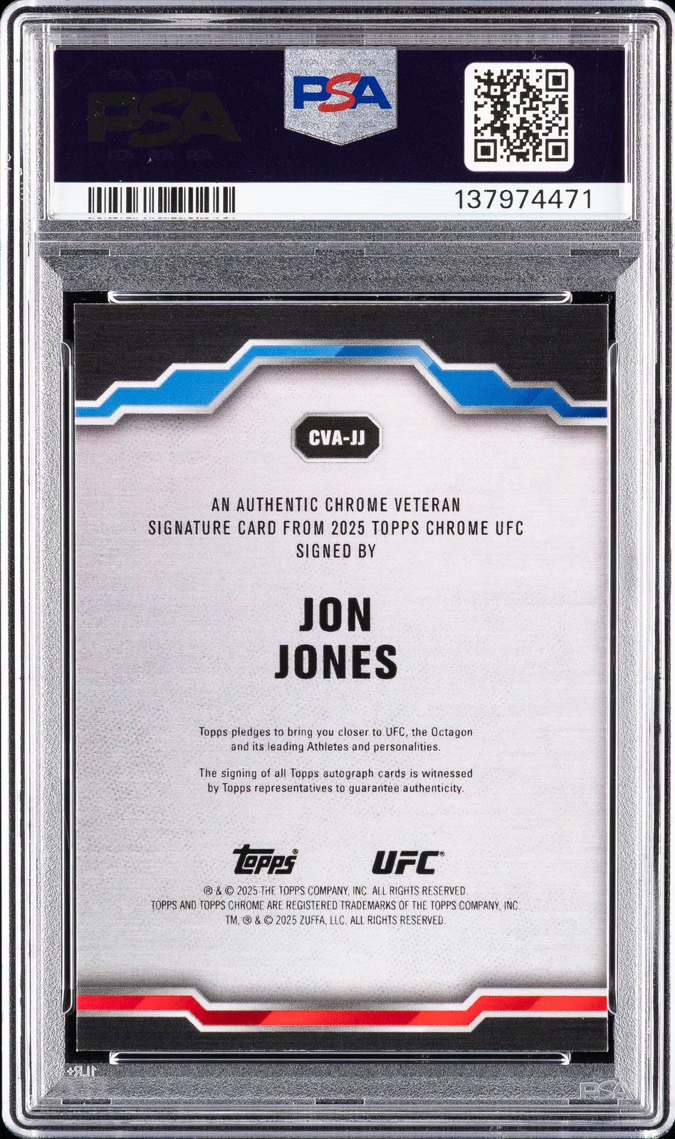 2025 Topps Chrome UFC Jon Jones Veteran Auto Red Refractor /5 #CVAJJ PSA 8 view 2