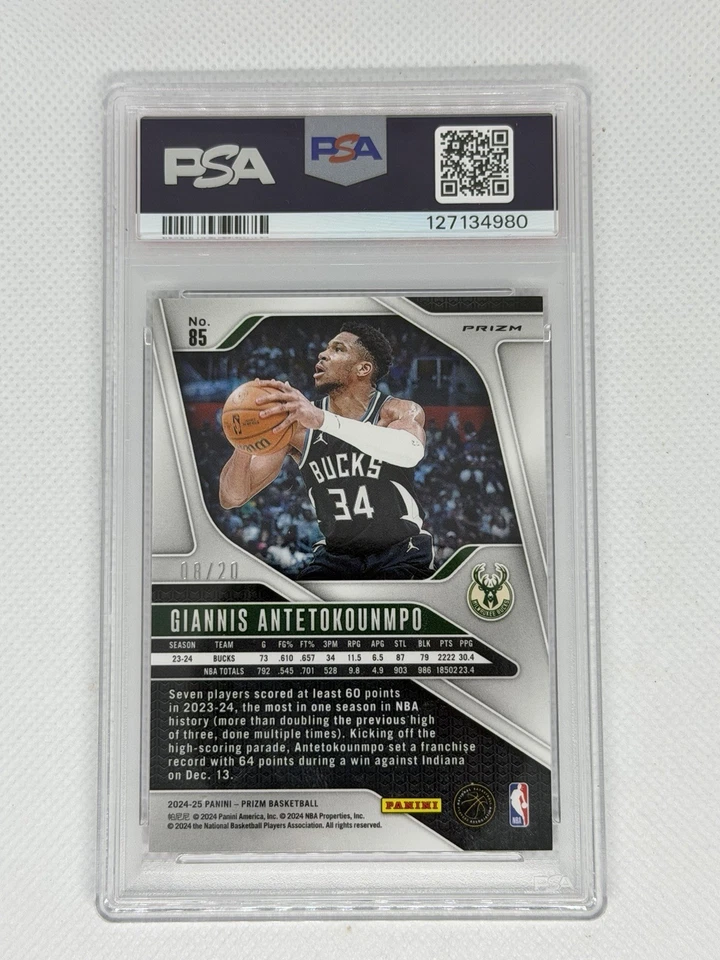 2024 Prizm Cherry Blossom Choice #85 Giannis Antetokounmpo 8/20 PSA 9 MINT POP 3 - Image 2 of 4