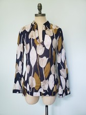 Tory Burch Stephanie Womens S 4 Boho Tunic Blouse Top Floral Sequins Blue Yellow