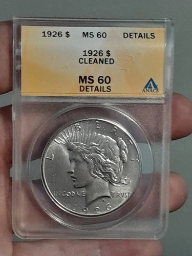 1926 Peace Silver Dollar ANACS MS-60 Details Cleaned