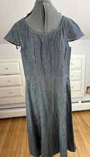 Talbots women size 16 linen blend solid blue denim cap sleeve  dress