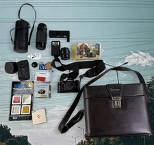 Nikon EM SLR Camera Bundle w/ Extra Lenses TESTED Lot Leather Carrying Case