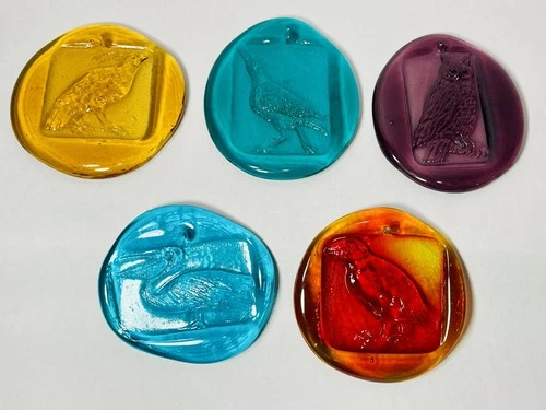 Suncatcher Ornaments Bird Set 5 Pressed Glass  Bird Lovers Blenko? Coastal Beach