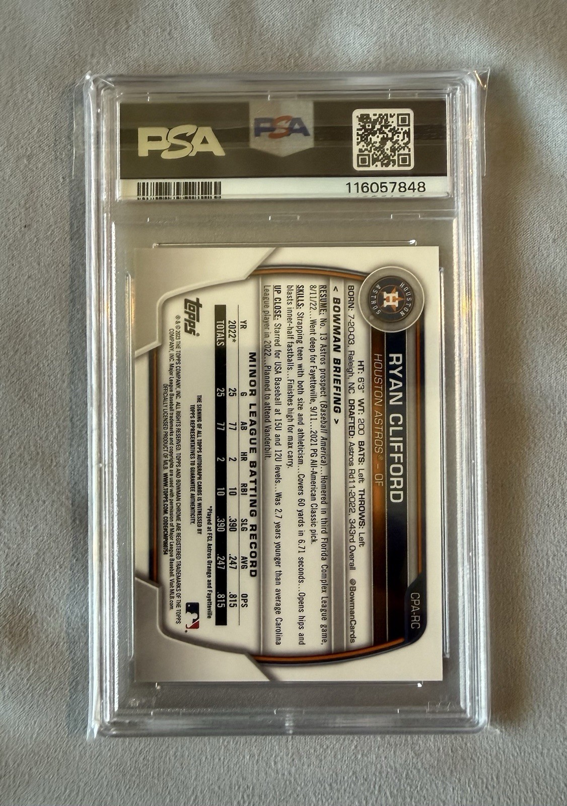 2023 Bowman Chrome Ryan Clifford Gold Refractor Auto /50 1st Edition Rare PSA 8 view 2