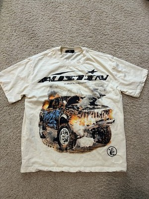 hellstar Austin Album Tee Men s White Graphic Print Short Sleeve S