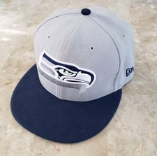 Seattle Seahawks New Era Hat Rare Logo 59Fifty 2Tone Gray Navy Blue size 7 1/2