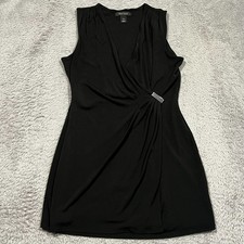 White House Black Market Tunic Blouse Sleeveless Black Faux Wrap Women's M