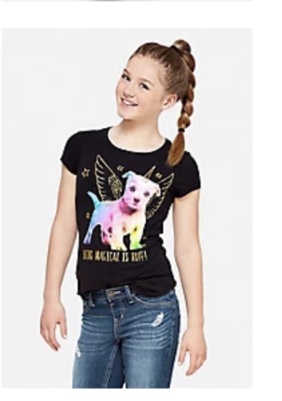 JUSTICE GIRLS BLACK Magical Puppy Graphic Tee sz 10 BEING MAGICAL IS RUFF