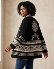 Anthropologie Cartonnier Black Ivory White Embroidered Open Jacket Blazer M