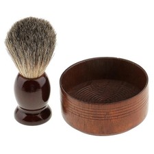 Wood Handle Shaving Brush  Wooden Shave Soap Mug Cup Bowl for Men Barber