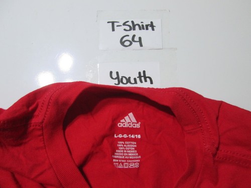 Adidas Youth Size L T-Shirt Red Short Sleeve Crew Neck 100% Cotton Sportwear - Picture 5 of 5