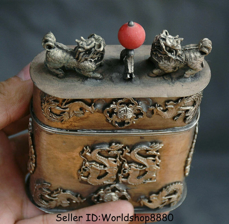 Old China Silver Dynasty Dragon Phoenix Kylin Beast Cigarette Box Coccoloba - Imagem 3 de 4