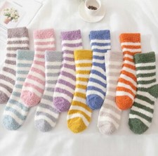 SOFT COZY FUZZY SOCKS 8 Pairs Womens Home Warm Striped Slipper OS