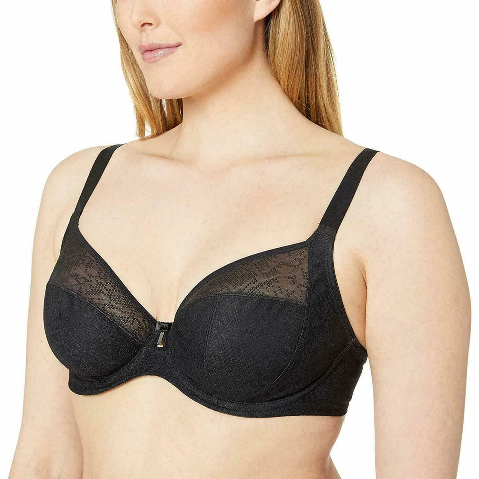 Elomi Mia Underwire Plunge Bra 4361 UK Size 44DD & 40E Black NWT Retail $64 - Image 3 of 4