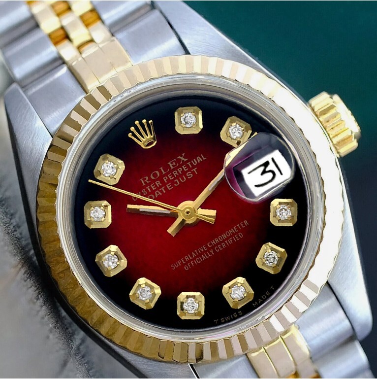 Rolex Datejust Two-Tone Red Vignette Fluted