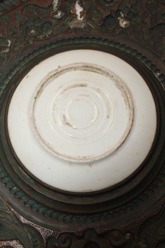 Victorian Portrait Hand Painted Porcelain Plate Decorative Brass Frame Antique - Picture 3 of 12