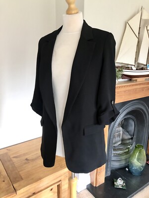Zara Black Blazer Jacket With Rolled Up Sleeves M UK12 G65 M UK