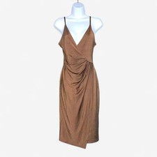 Boohoo Night Women's Sasha Slinky Midi Dress Size 6 Copper Brown NWT