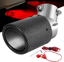 Red LED Rolled Curved Stainless Exhaust Tailpipe For 1.5"-2.4" Inlet Adjustable
