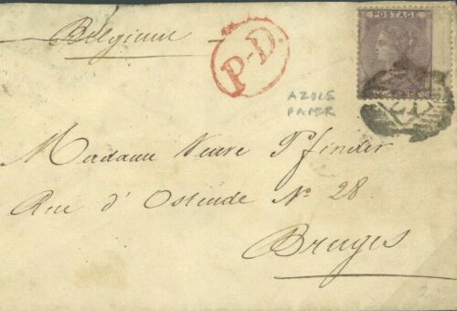 GB SG.70a Cover 1857 6d AZURE PAPER Variety Cover London BELGIUM Bruges 117e - Afbeelding 1 van 6