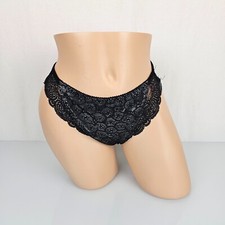 Delicates Sheer See Through Lace Second Skin Satin Lacy Panties Black S Small 5