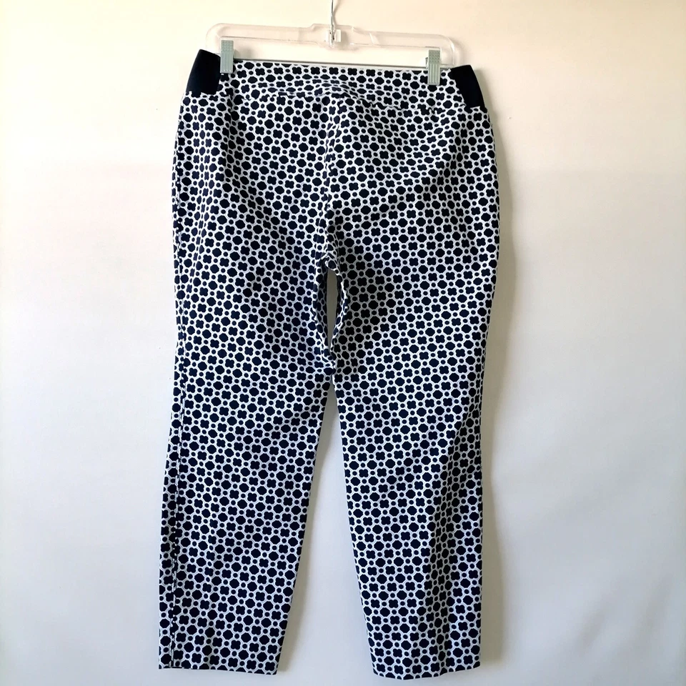 Investments 女式蓝色中腰弹性腰几何印花作物裤 10P 码 — 第 2/4 张图片