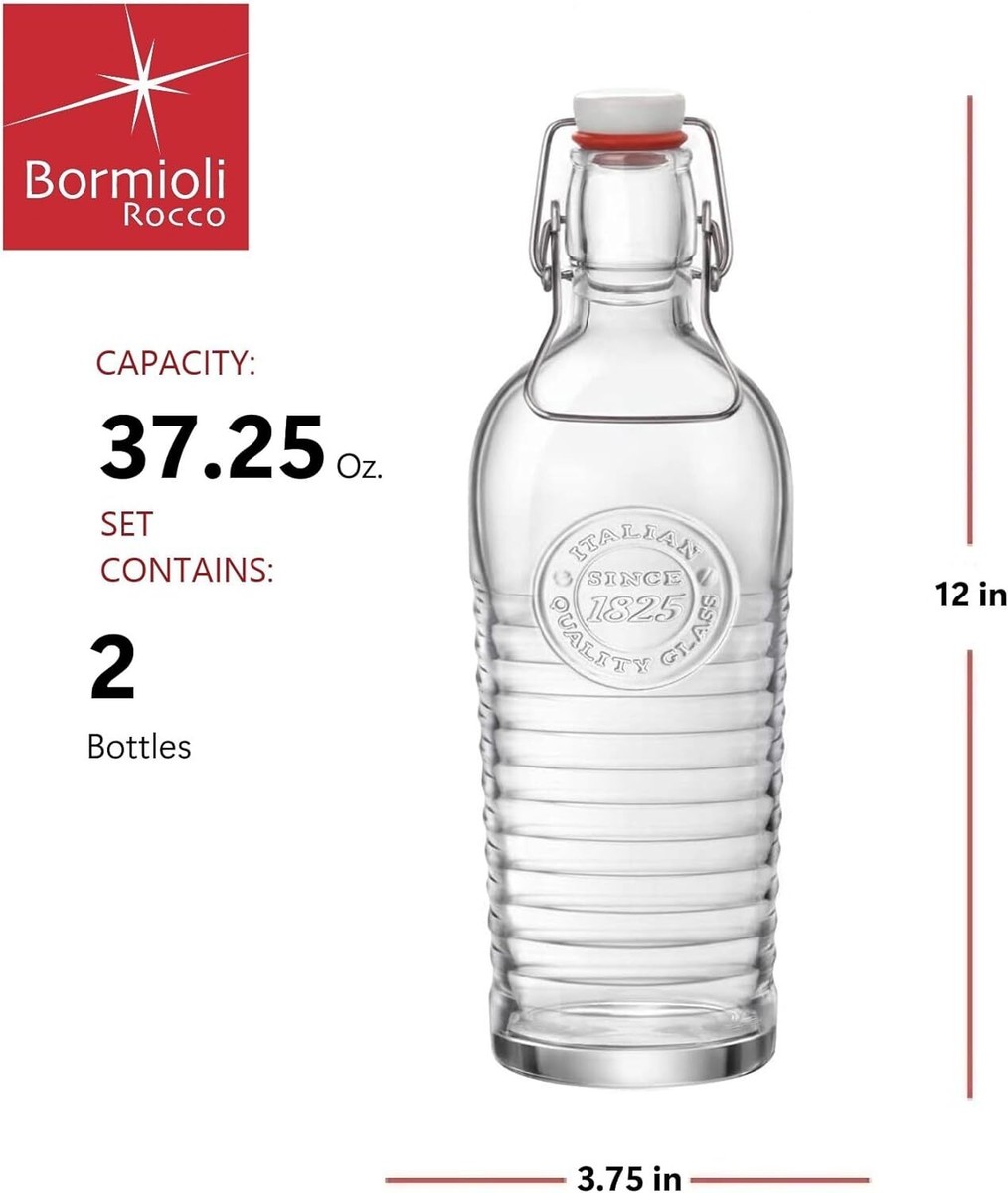 Bormioli Rocco Officina 1825 set or 2 Glass Bottles 37.25 oz