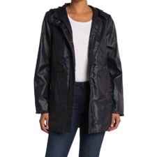Gal Meets Glam Raincoat Jacket Hooded Ruffle Trim, Size Xs