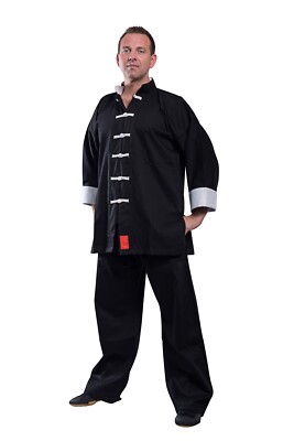 Kung Fu Anzug Shaolin Traditional II schwarz-weiß Innenkragen Ärmel weiß Tai Chi
