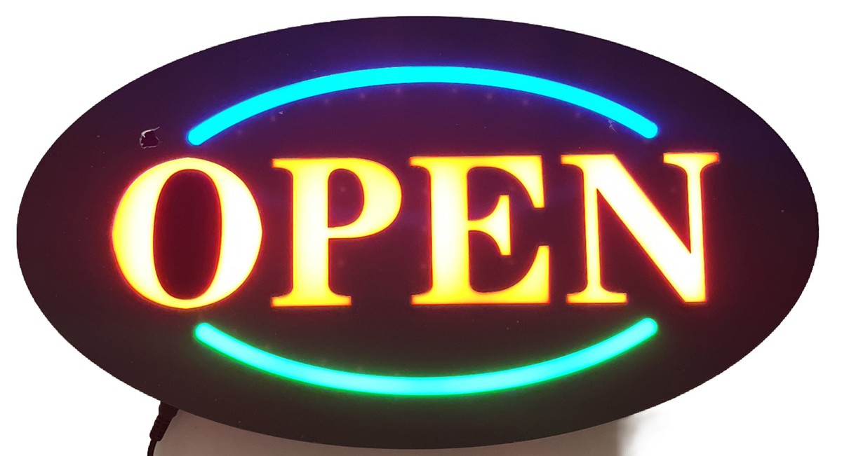 LED Open 17in X 9in Oval Illuminated Sign - Multi-Color- 3 Mode