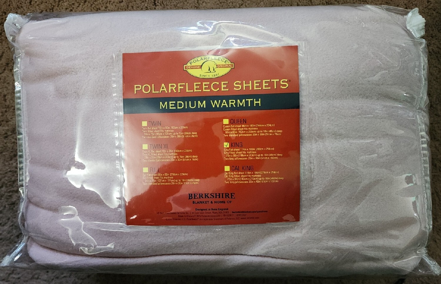 Berkshire Polar Fleece Medium Warmth KING Sheet Set Blush 4pc Set