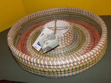 Natural Seagrass Chip & Dip Set w/Ceramic Bowl Handcrafted in Vietnam-15"Dia NWT