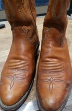 Tony Lama Men's 6130 Tan Leather Roper Cowboy Western Made in USA Boots US 7.5D