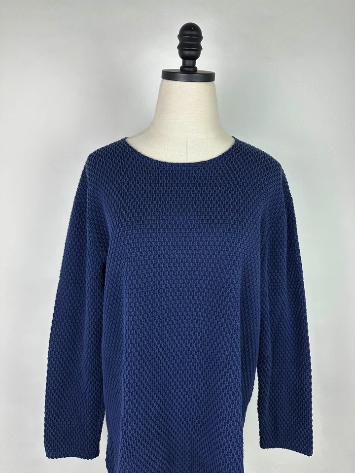 Blusa túnica vintage años 90 M azul marino a cuadros textura tejida ajuste cuadrado minimalista  Foto 2 de 4