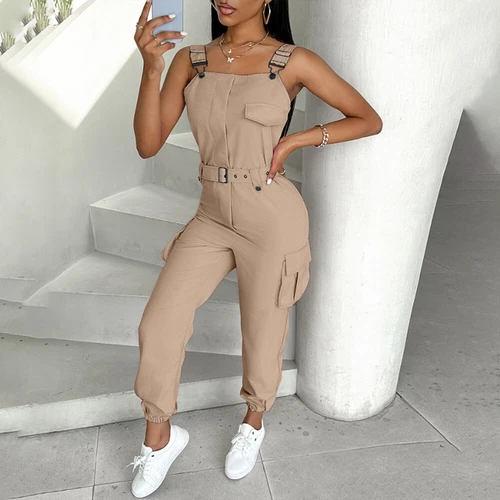 Mono de peto de mujer mono sin mangas traje de pantalón cargo pelele Playsuits * - Imagen 18 de 26