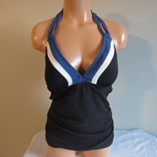 Tommy Bahama Island Cays Color Block Loop Strap Tankini Swim Top Indigo Tide M