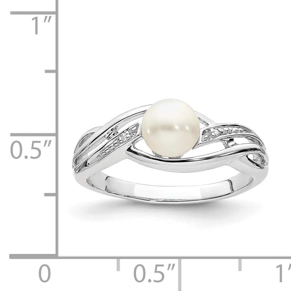 Silver Rhodium Plated Diamond and FW Cultured Pearl Ring QR4627 - Image 4 of 4