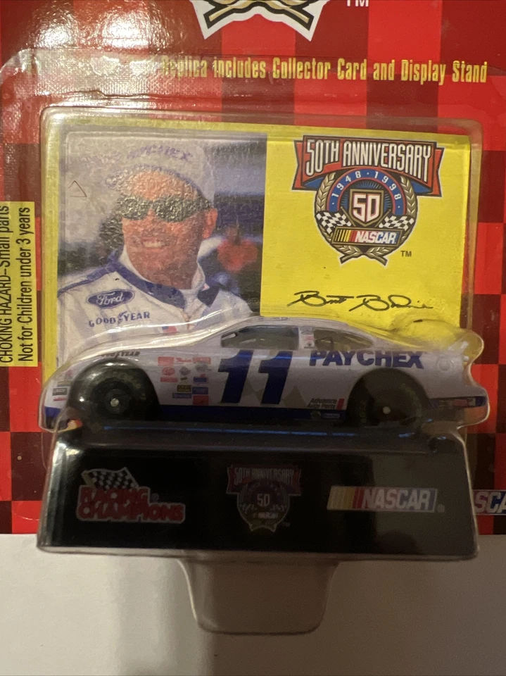 Tarjeta coleccionable de coche fundido a presión Brett Bodine #11 NASCAR 50 aniversario 1:64 de colección Foto 3 de 3