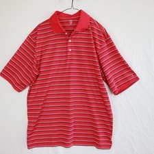 PGA Tour Polo Shirt Mens Large Performance Golf Red Striped Short Sleeve