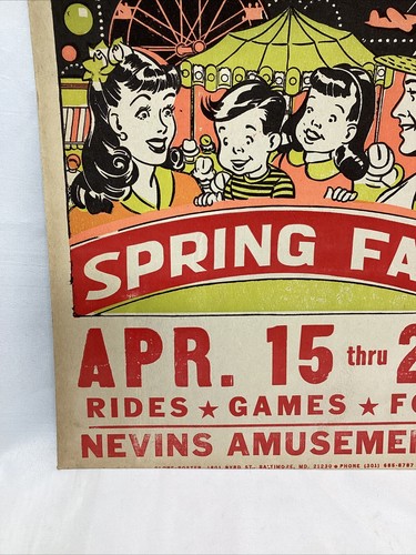 Vintage DAYTOP VILLAGE SPRING FAIR Carnival/Ride Poster Sign~Sunwave~Patchogue - Picture 5 of 7