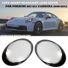 Pair Headlight Clear Lens Cover Black Ring For Porsche 911 997 Carrera 2006-2012