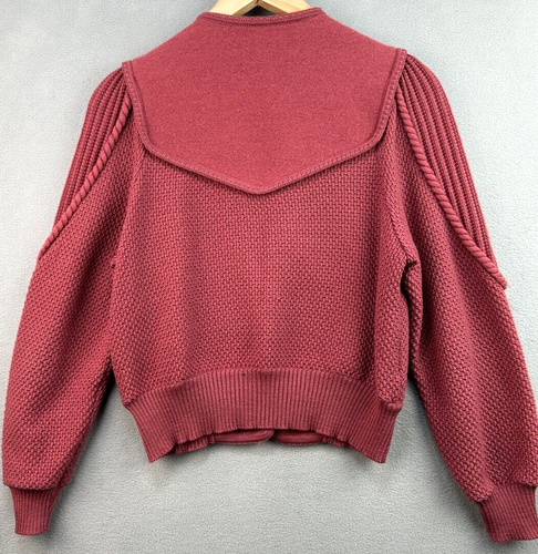 Geiger Wool Sweater Cardigan Jacket Austria 38 Medium Puff Sleeve Braid Berry - Picture 3 of 13