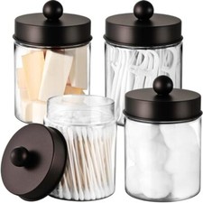 Farmhouse Decor Qtip Holder Dispenser for Cotton Swabs,Balls, 4 Pack Bronze