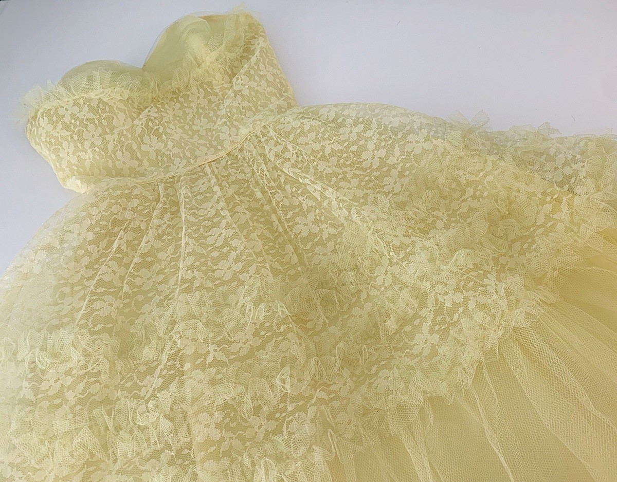 pastel yellow vintage dress 1950s Chiffon Party Dress: Pastel Yellow Vintage Cocktail Gown, Size Small