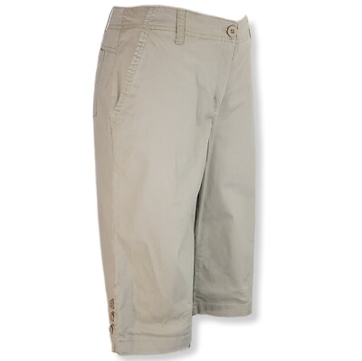 Classic Elements Womens 4P Bermuda Shorts Khaki Tan Flat Front Stretch Walking