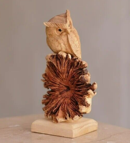 Owl on Tree Wooden Figurine, Sculpture, Bird Statue, Office Decor, Gift for Dad - Picture 2 of 7