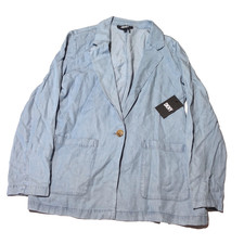 NWT DKNY Women  s Lyocell Blazer Jacket M Light Blue Lightweight 129 