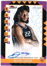 DEVIN CARTER 2024-25 Topps Finest Black Geo Rookie Refractor Auto (01/25) Kings