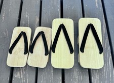 Vintage Pair Of Traditional Japanese Wood Geta Sandals With Black Velvet Thong