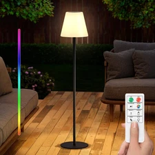 Solar Outdoor Floor Lamp USB Rechargeable Cordless Dimmable RGB Warm White Li...
